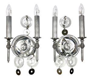 Metal & Glass Wall Lamps by Gaetano Sciolari, Italy, 1970s, Set of 2