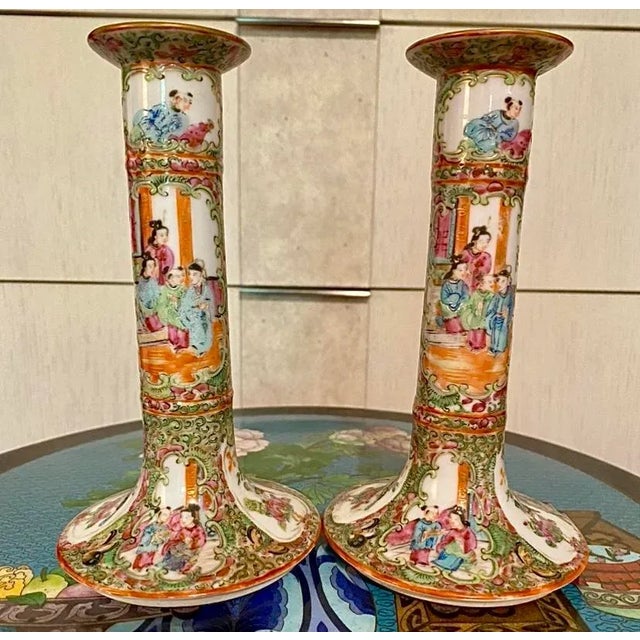 Pair of Antique Rose Medallion Candlesticks, Circa 1860 For Sale - Image 12 of 12