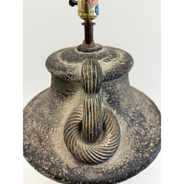 Metal 1987 Bon Art Textured Ceramic Urn Table Lamp For Sale - Image 7 of 9