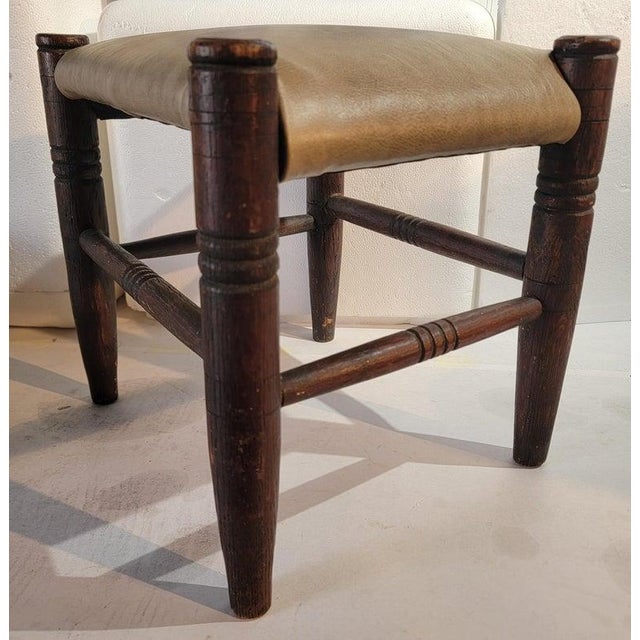 19Thc Hand Made Stool With Leather Seat For Sale - Image 4 of 9
