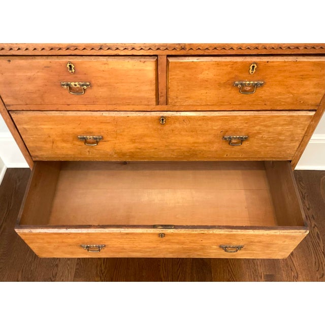 Mid 19th Century 19th Century European Pine Tallboy Chest of Drawers With Brass Hardware & Carved Detail For Sale - Image 5 of 6