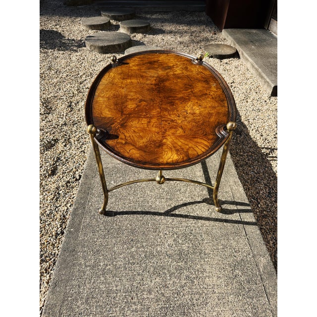 Late 20th Century Patch Burl Wood Top + Brass Base Oval Coffee Table For Sale In San Francisco - Image 6 of 13