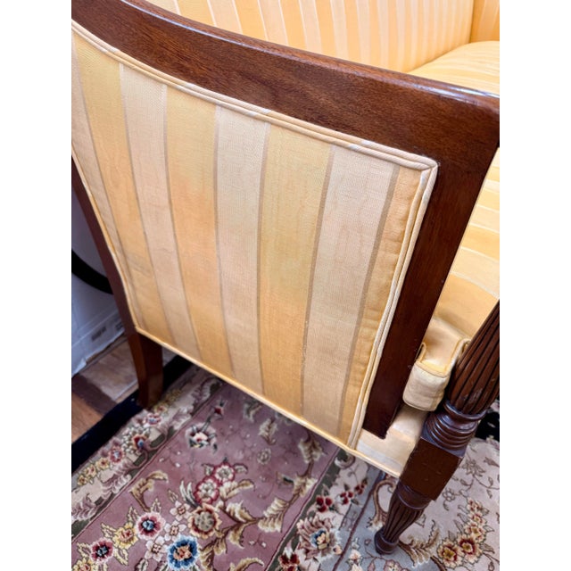 Wood Antique Federal Style Yellow Striped Upholstered Sofa For Sale - Image 7 of 7