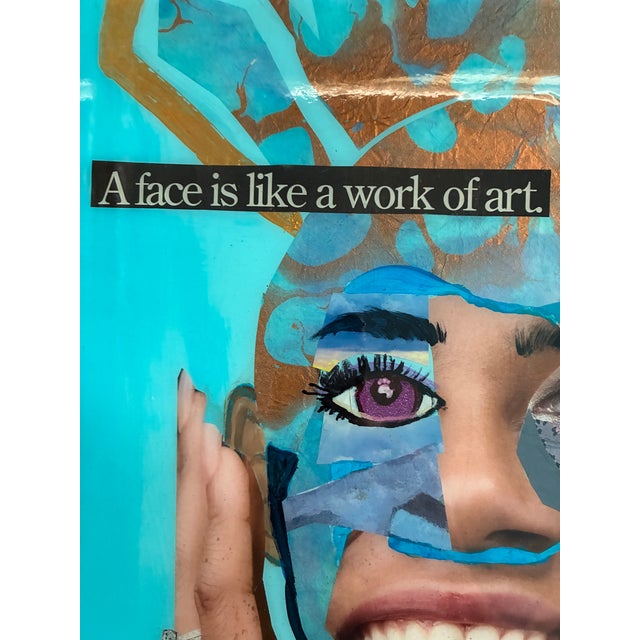 Layers of paper and gold leaf on wood panel with a resin coating depict the model in a vivacious mood. Painted gold around...