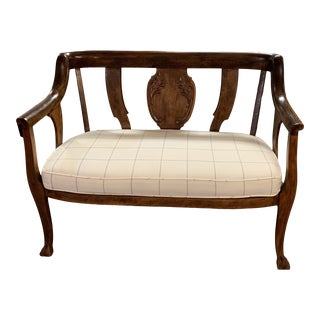 Antique Victorian Bench With Upholstered Cushion For Sale