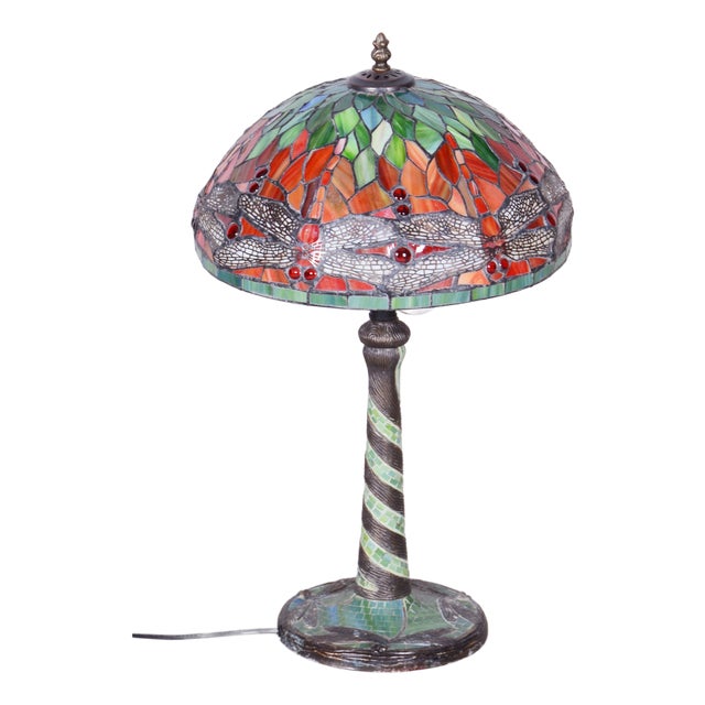 Vintage French Art Deco Table Lamp in Enameled Bronze with Glass Shade, 1970s For Sale