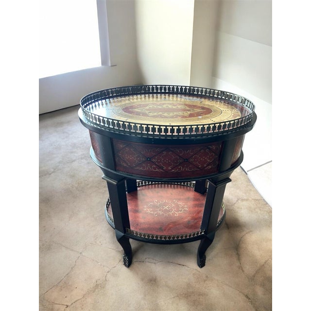 Italian Late 20th Century Fancy Wooden 2-Tier Single Drawer Oval Side Table For Sale - Image 3 of 3