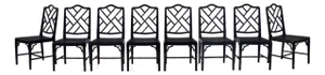Chinese Chippendale Faux Bamboo Cane Dining Chairs, Set of Eight