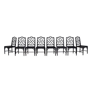Vintage Chinese Chippendale Dining Chairs, Set of Eight, Lacquered For Sale