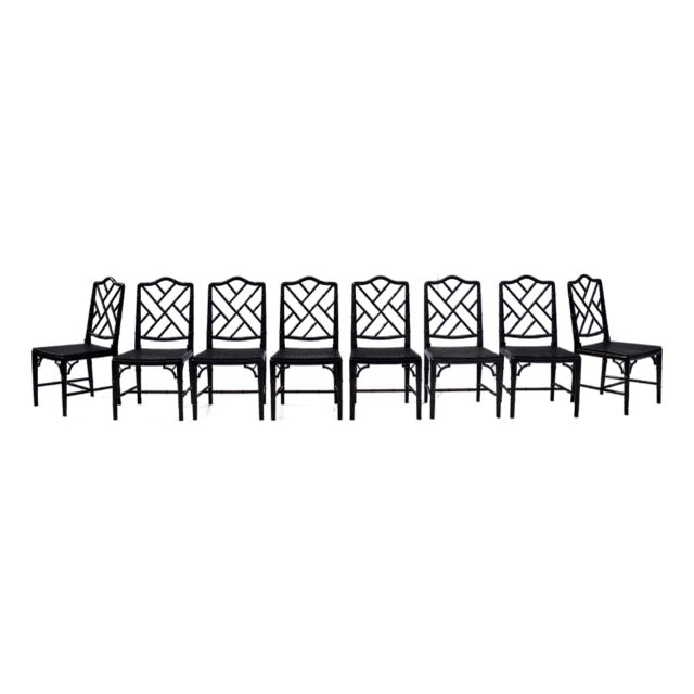 Vintage Chinese Chippendale Dining Chairs, Set of Eight, Lacquered For Sale