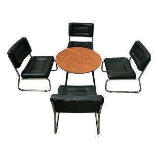 Mid-Century Leather Table & Chairs, Spain, 1980, Set of 5 For Sale
