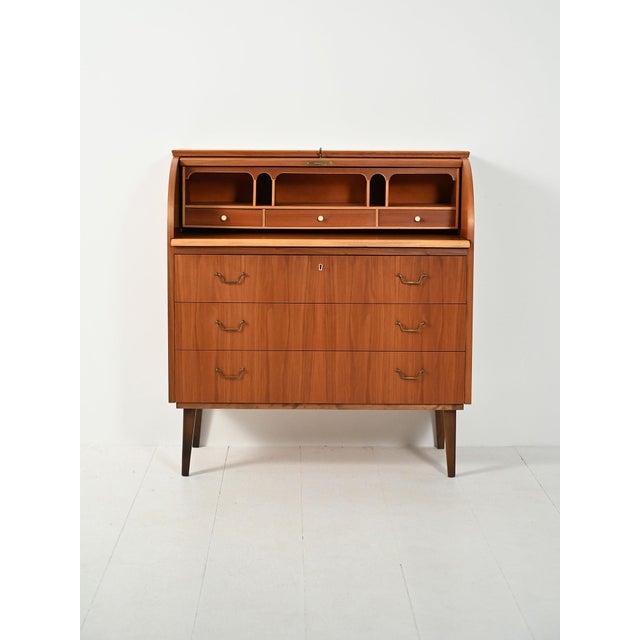 Brown Scandinavian Teak Secretary with Tambour Closure, 1950s For Sale - Image 8 of 8