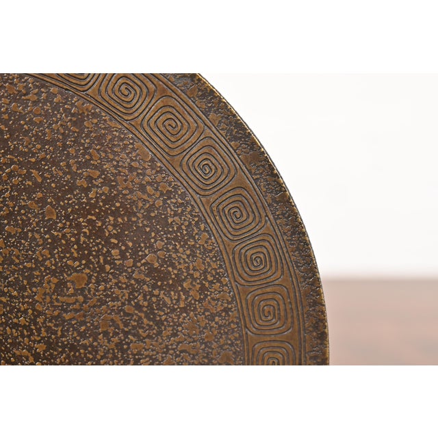 Metal Tiffany Studios New York Bronze Footed Charger Plate or Tray With Greek Key Design For Sale - Image 7 of 11