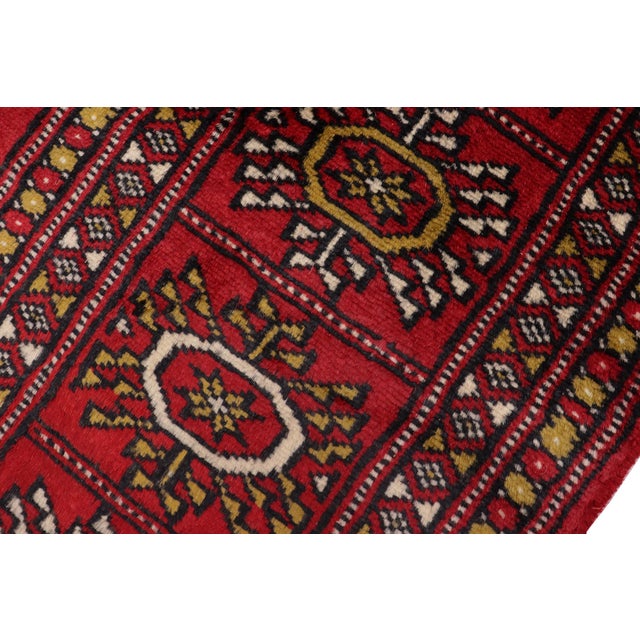 1990s Tribal Bokhara Red/Beige Hand Knotted Wool Rug For Sale - Image 5 of 9