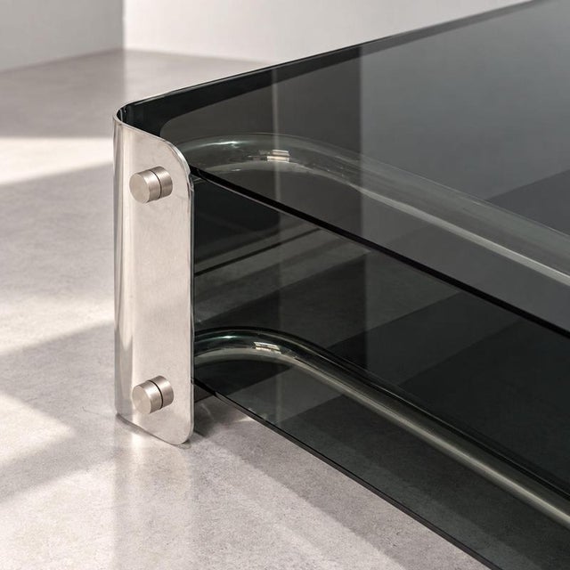 Italian Space Age Smoked Glass Chrome Coffee Table, 1970s For Sale - Image 6 of 8