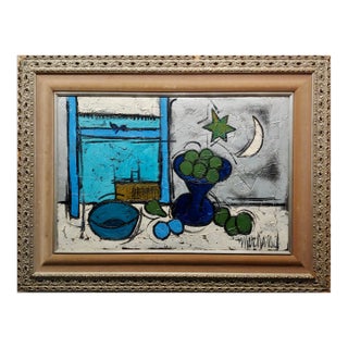 Phillipe Marchand -Still Life W/Fruits by the Window at Night-French Cubist For Sale