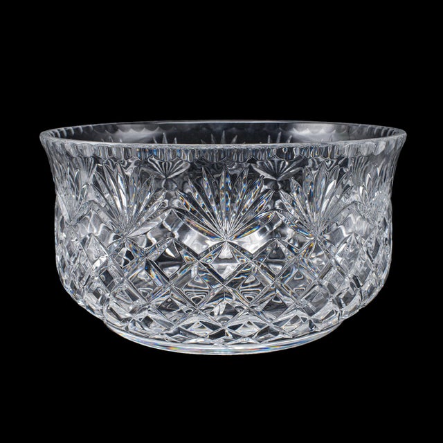 English Vintage Punch Bowl, English, Crystal Glass, Serving, Fruit Dish, Mid Century For Sale - Image 3 of 10