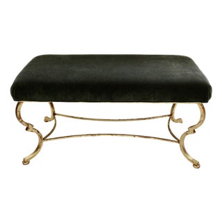 Vintage Bench Gilt Gold Leaf Over Iron Frame With Silk Velvet Upholstery For Sale