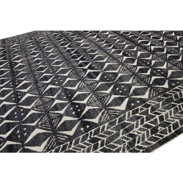 Textile Modern Moroccan Style Wool Rug With Gray Geometric Design by Apadana For Sale - Image 7 of 10