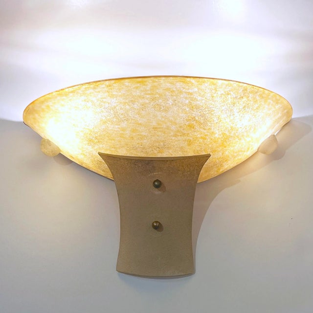1940s 1940s Italian Pair of Art Deco Design Scavo Golden Murano Glass Sconces For Sale - Image 5 of 11