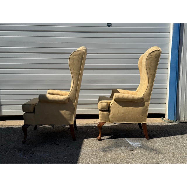 Pair of Vintage Mid Century Fireside Elongated Wingback Chairs For Sale - Image 4 of 11