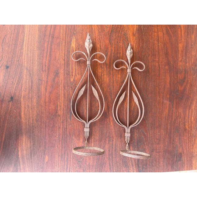 Antique 1920's Handmade Wrought Iron Sconces 2 of them 18" Height 4" diameter pot holder wall hanging. I purchased these...