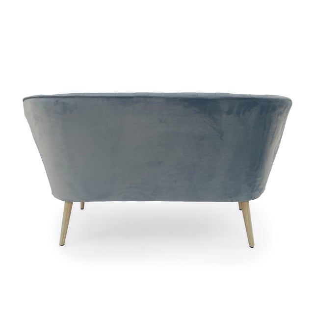 Harlow Pale Blue Velvet Channel Back Wingback Bench For Sale - Image 4 of 5