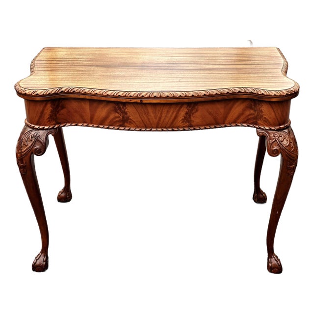 Early 20th Century Chippendale Mahogany Fold-Top Console Card Table For Sale