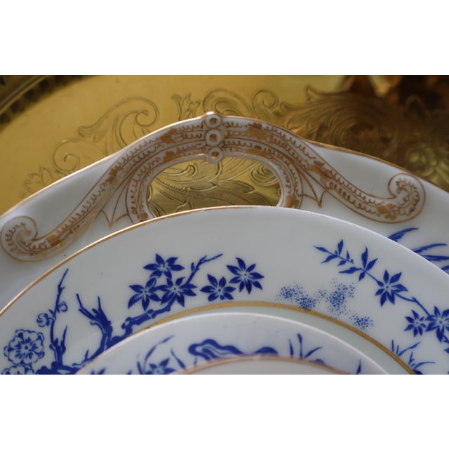 Metal Antique Haviland Limoges Blue & White Gilt Dinnerware Service, 48 Pieces For Sale - Image 7 of 18