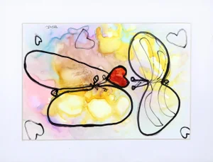 Love Butterflies I, Avi Farin Acrylic on Paper, Signed