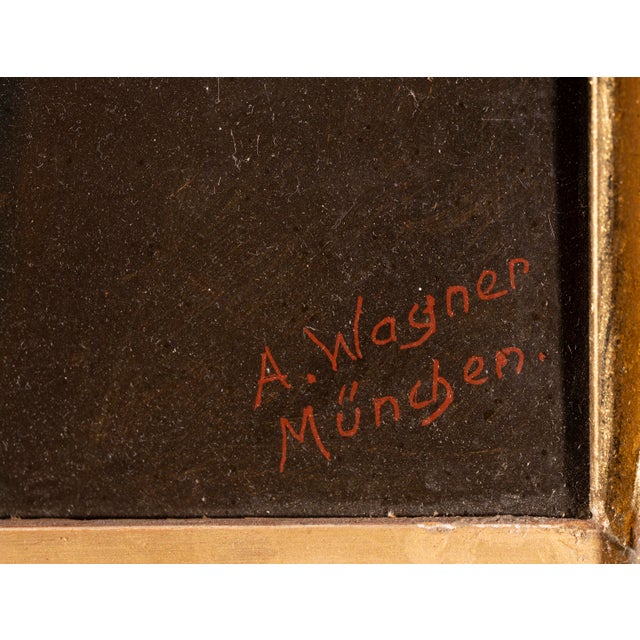 Framed in a carved wooden frame. Dimensions without frame: 24,5 x 18 x 0,5 cm. Signed "A. Wagner München" in the lower...