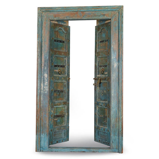 Wooden door with a blue patina. Has 2 wooden swing doors. Vintage teak is an extremely dense wood with an exceptional...