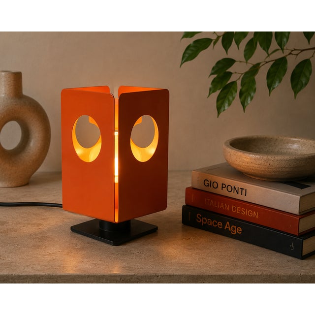Metal Italian Space Age Orange Aluminum Table Lamp, 1970s For Sale - Image 7 of 7