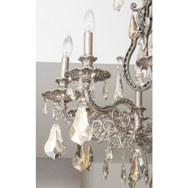 Rococo Style Silvered Metal Crystal Chandelier | Chairish