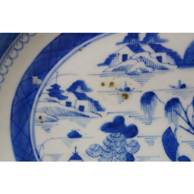 Antique Chinese Export Canton Blue White Serving Platter & Vegetable Tureens - Set of 3 For Sale - Image 6 of 18