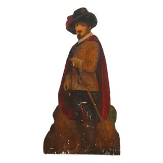 Antique 1920s Hand-Painted Wooden Cavalier Figural Umbrella Stand For Sale