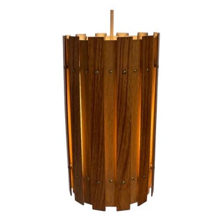 Scandinavian Teak Cylinder Pendant Light, 1960s For Sale