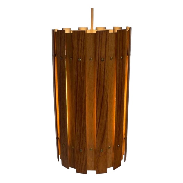 Scandinavian Teak Cylinder Pendant Light, 1960s For Sale