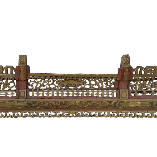 Chinoiserie Chinese Vintage Relief Ancient Style Golden Carving Wood Wall Art For Sale - Image 3 of 8