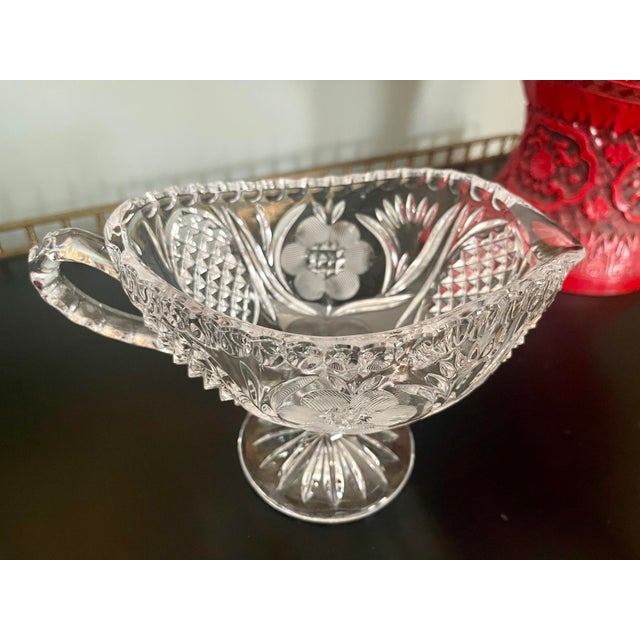 Late 20th Century Vintage Clear Crystal Etched Floral Gravy Boat For Sale - Image 5 of 9