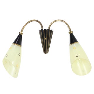 Mid-Century Brass & Glass Wall Lamp, 1960s For Sale