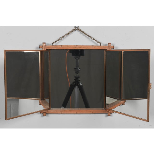 19th Century French Faux Bamboo Tri-Fold Mirror For Sale - Image 4 of 10