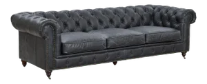 Duplicate Crafters and Weavers Slate Leather Century Chesterfield Sofa
