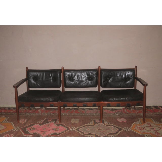 Cadett 3-Seater Sofa in Teak and Leather with Leather Straps by Eric Merthen, 1960s For Sale - Image 11 of 12