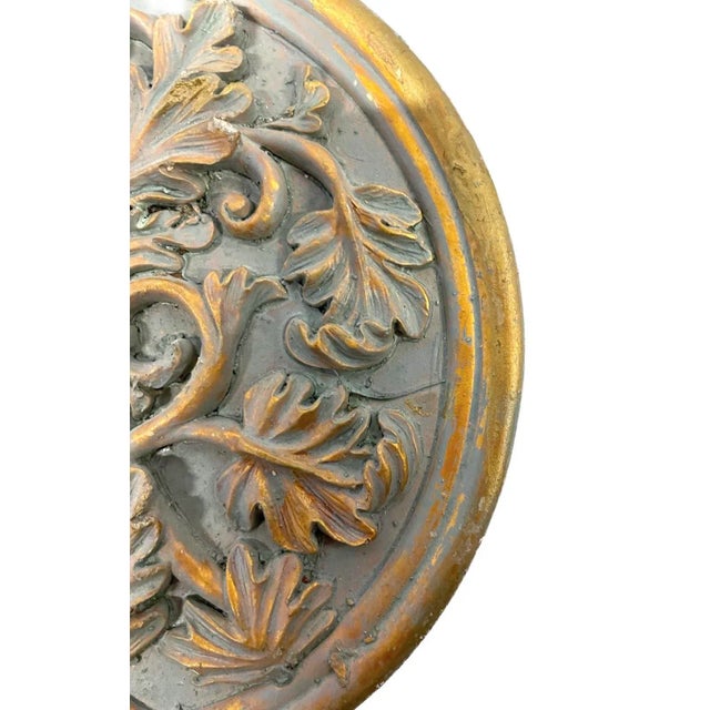 Vintage Gilt Plaster Acanthus Leaf Medallion For Sale - Image 4 of 4
