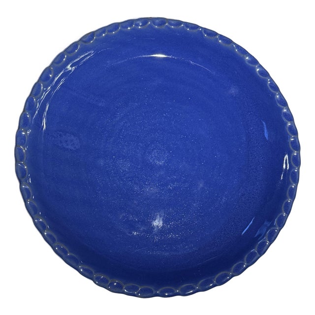 Vintage Bybee Pottery Cobalt Blue Ruffled Pie Plate - 9.5" Unused For Sale