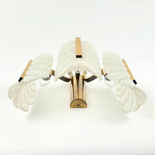 Gold Large Scandinavian Glass & Brass Leaf Wall Light attributed to Carl Fagerlund for Orrefors, 1960s For Sale - Image 8 of 11