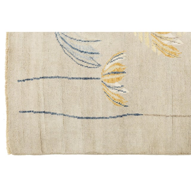 Textile 4x6 Modern Art Deco Floral Wool Rug Hand-Knotted Contemporary Area Rug For Sale - Image 7 of 9