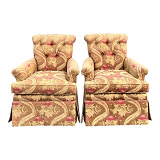 Tufted Back Rolled Arm Traditional Lounge Chairs - a Pair For Sale