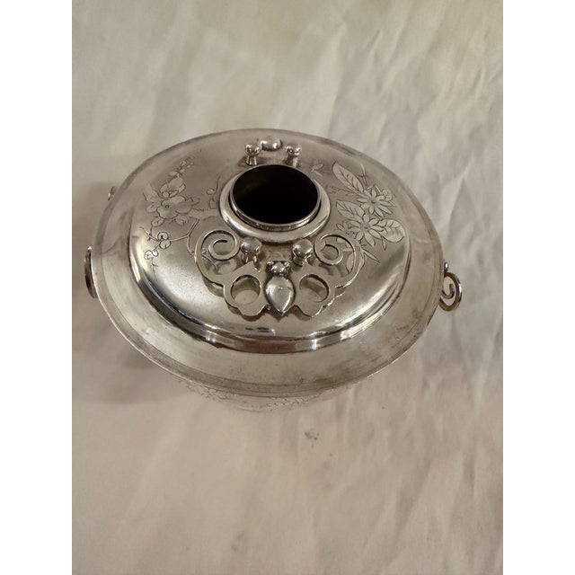 Metal Antique Chinese Silver Huoguo Incense Burner – Floral Etched Design For Sale - Image 7 of 12